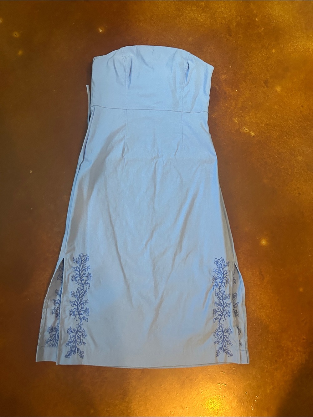 Express Strapless Light Blue Embroidered Sundress